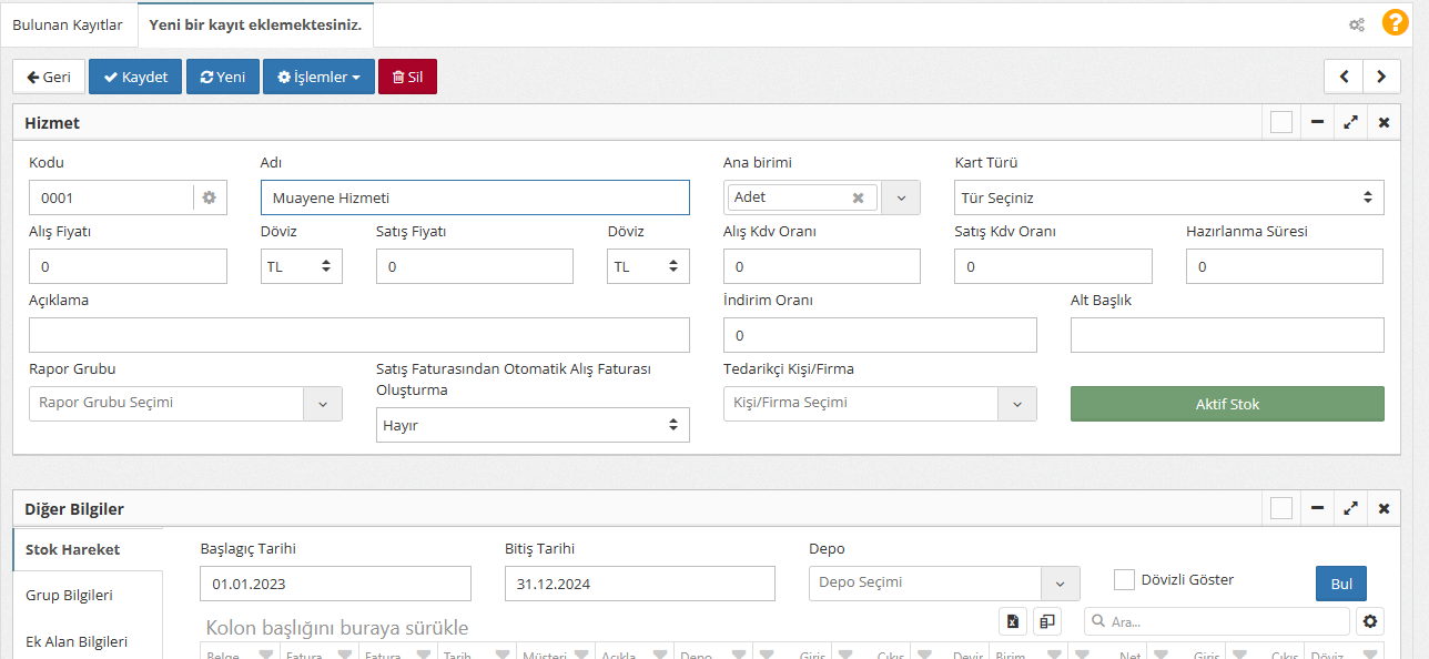 Hizmet-Ürün Tanımlama